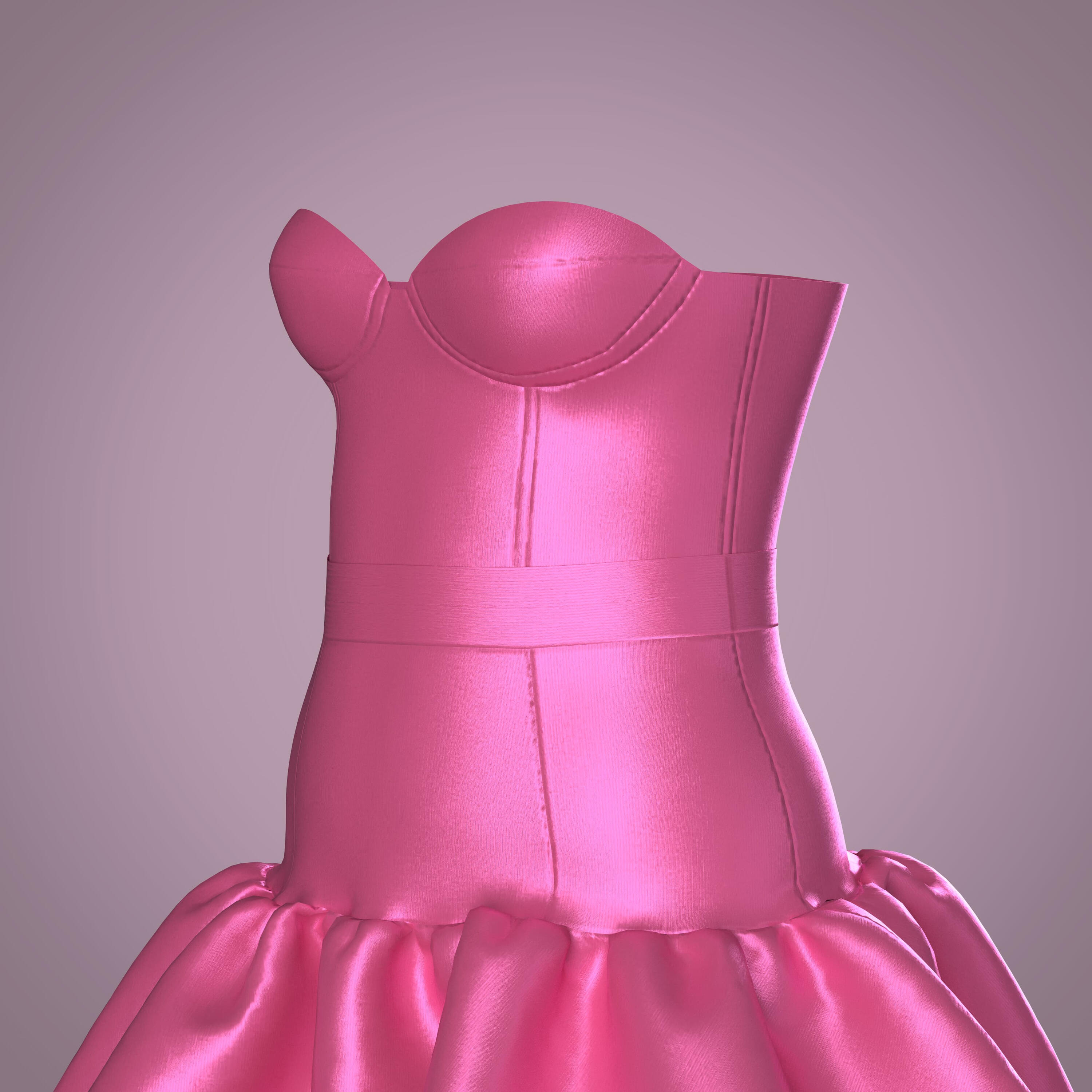 This 3D-rendered pink structured bodice showcases the precision and craftsmanship behind digital pattern development. Created using advanced 3D garment design software, it highlights smooth seam transitions, accurate bust shaping, and realistic satin fabri