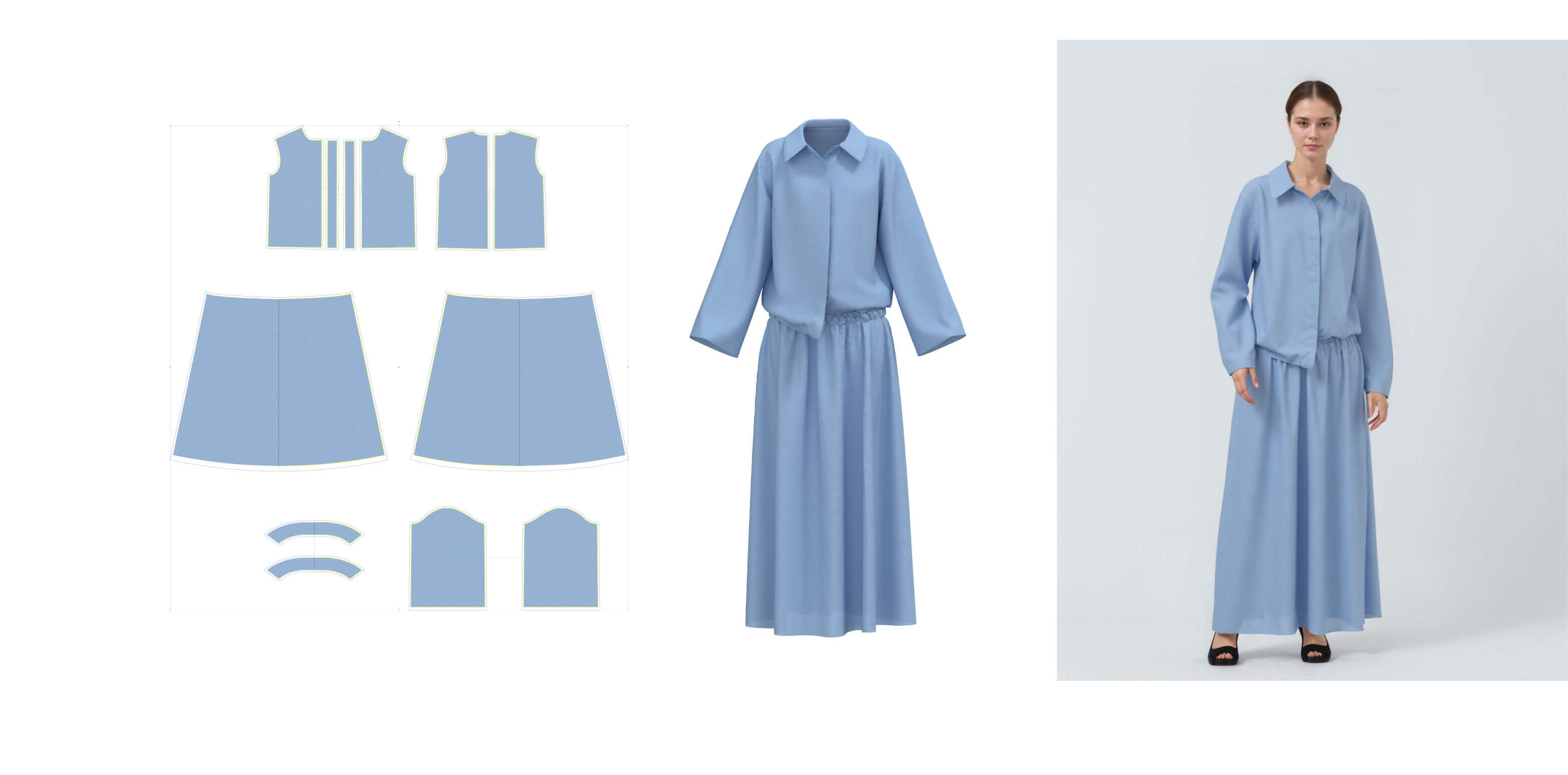 3D Draping & Fabric Simulation – Couture Virtual Design This elegant beige draped bodice highlights the artistry of 3D fabric simulation and advanced digital draping techniques. Through realistic texture mapping and tension modeling, Martinsgard Patternmaking captures how fabric behaves on the body — a key adva